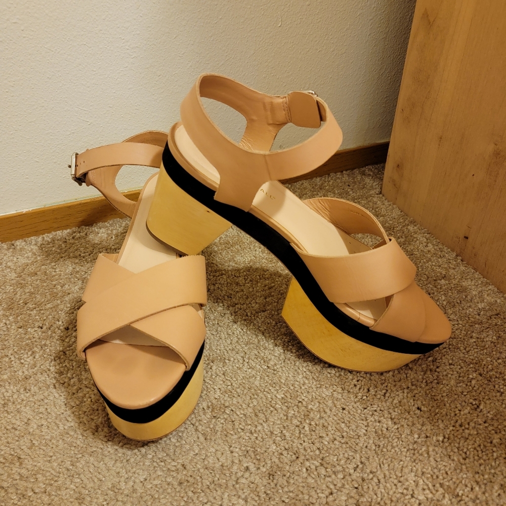 Loeffler Randall Elsa Wooden Platform Heel Chunky Color Block Wood Sandals